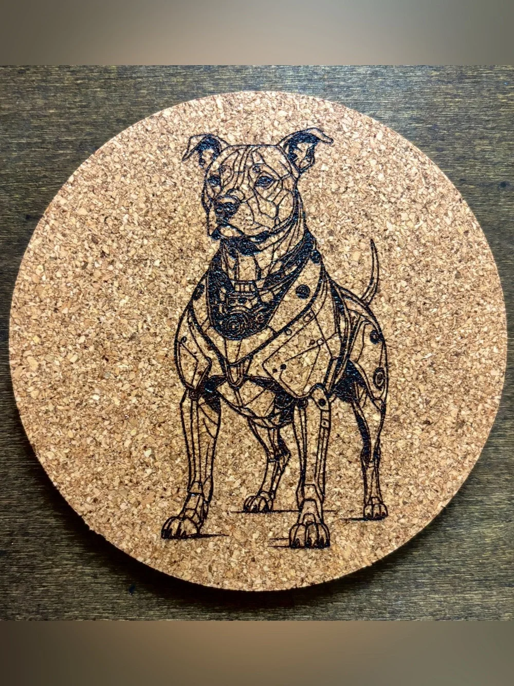 Robot Dog Laser Engraved Cork Coaster